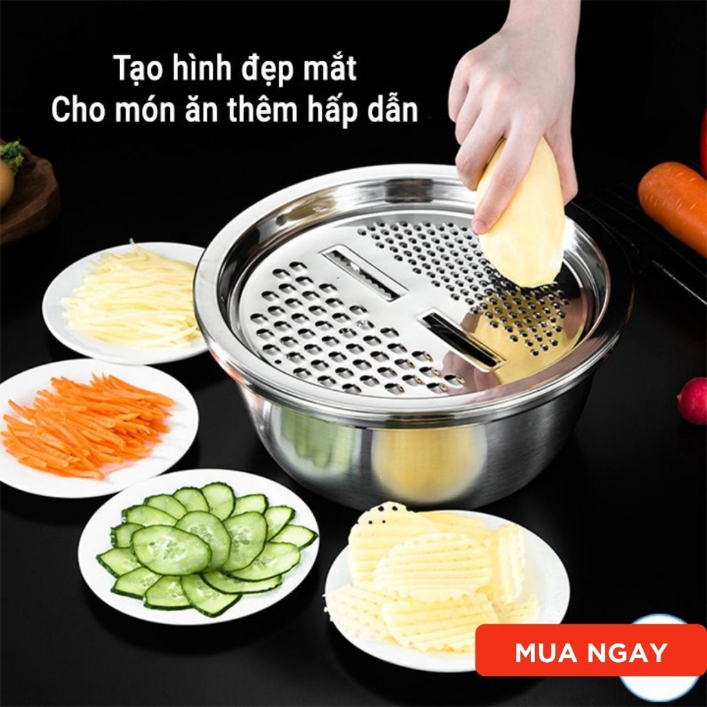 Bộ thau nạo bào cắt rau củ ba món tích hợp chậu inox 304 cao cấp không gỉ đa năng dùng cho nhà bếp Kho Sỉ Sài Thành