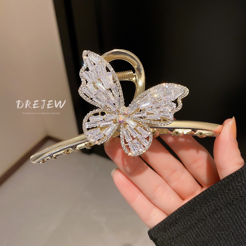 DREJEW Kẹp Tóc Hình Bướm Lưng Đính Đá Zircon Kiểu Dáng Ngọt Ngào Hợp Thời Trang