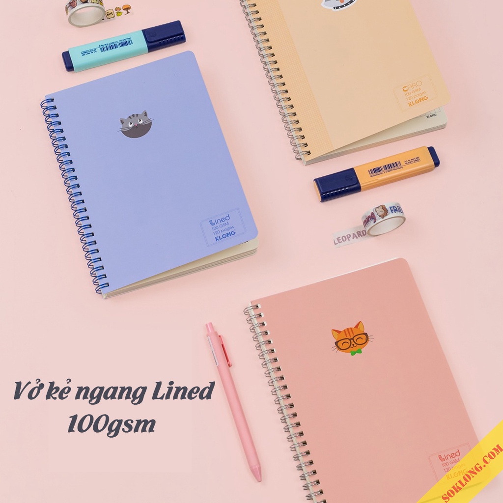 Vở kẻ ngang 120 trang A5 lò xo kép giấy 100gsm Klong Ms 537 bìa màu Pastel VPPKLONG, vở Klong Lined
