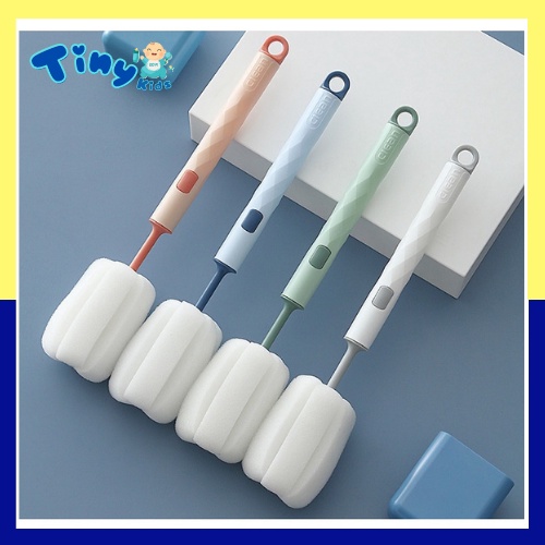 Cọ Bình Sữa Mút Xốp Có Tay Cầm Dài Xoay 360 độ Cọ Bình Sữa, Chai Tiện Dụng Có Thay Thế Đầu Mút - Tiny Kid