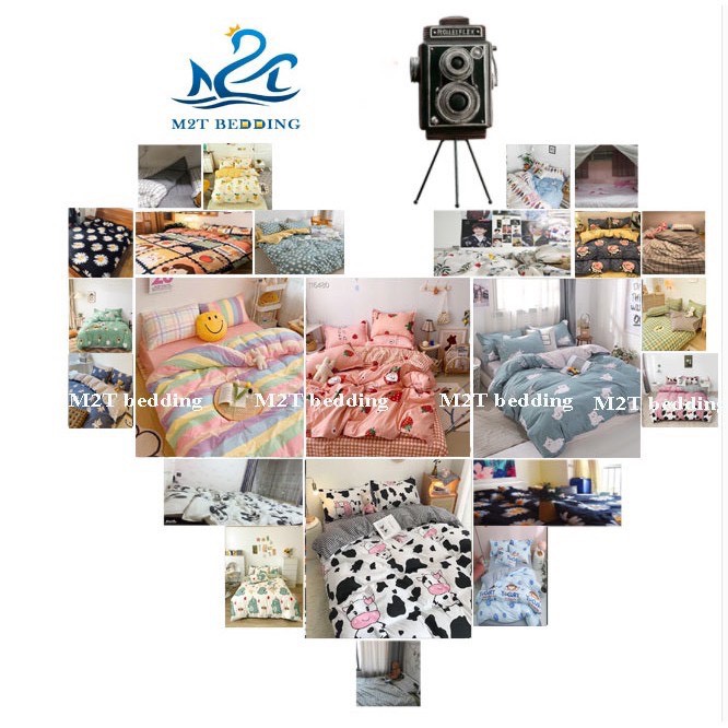 Bộ sưu tập bộ chăn ga gối Cotton Poly M2T Bedding phong cách Hàn Quốc Drap giường cotton hot trend