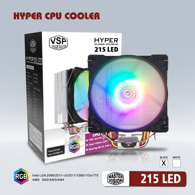 Tản nhiệt CPU 215 LED Fan VSP 12cm Led RGB Dùng Cho Tất Cả Socket Hàng Chính Hãng