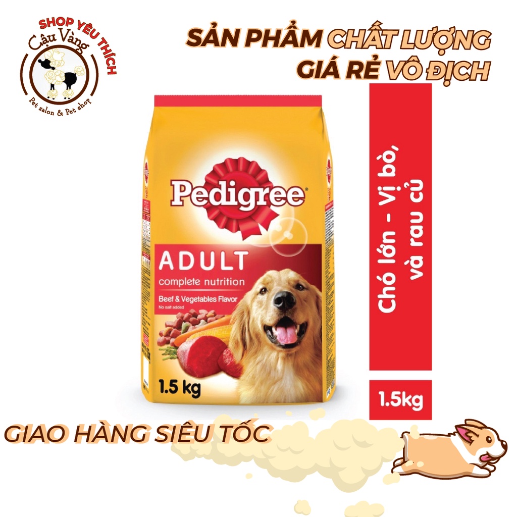 Thức ăn cho chó lớn dạng hạt Pedigree vị thịt bò &amp; rau củ túi 1.5kg