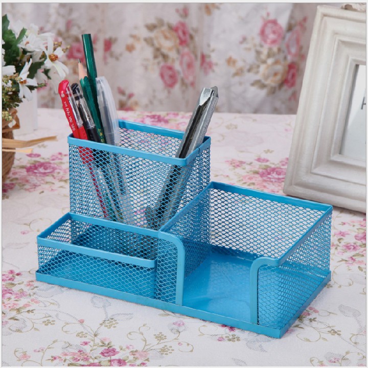Hộp đựng bút để bàn 3 NGĂN kim loại đa năng siêu tiện ích - giao màu ngẫu nhiên