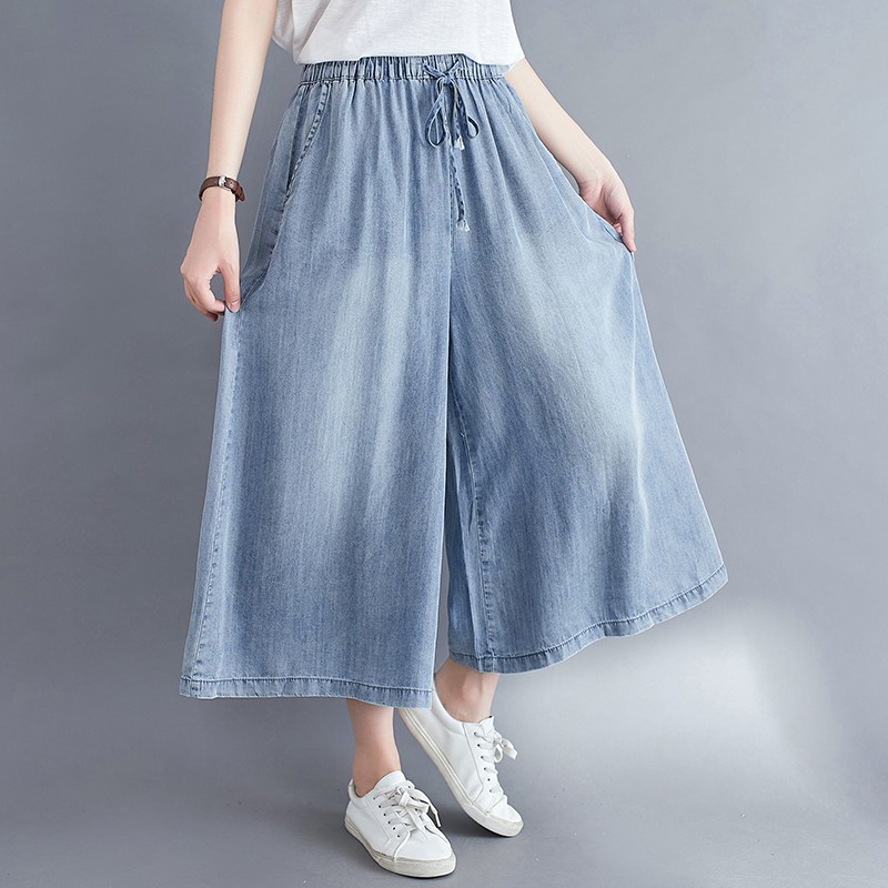 B137 Quần bò bigsize cạp chun ống rộng thời trang