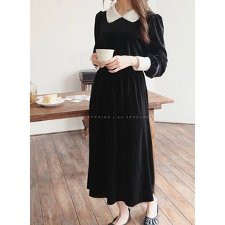 Váy nhung có cổ Hàn Quốc