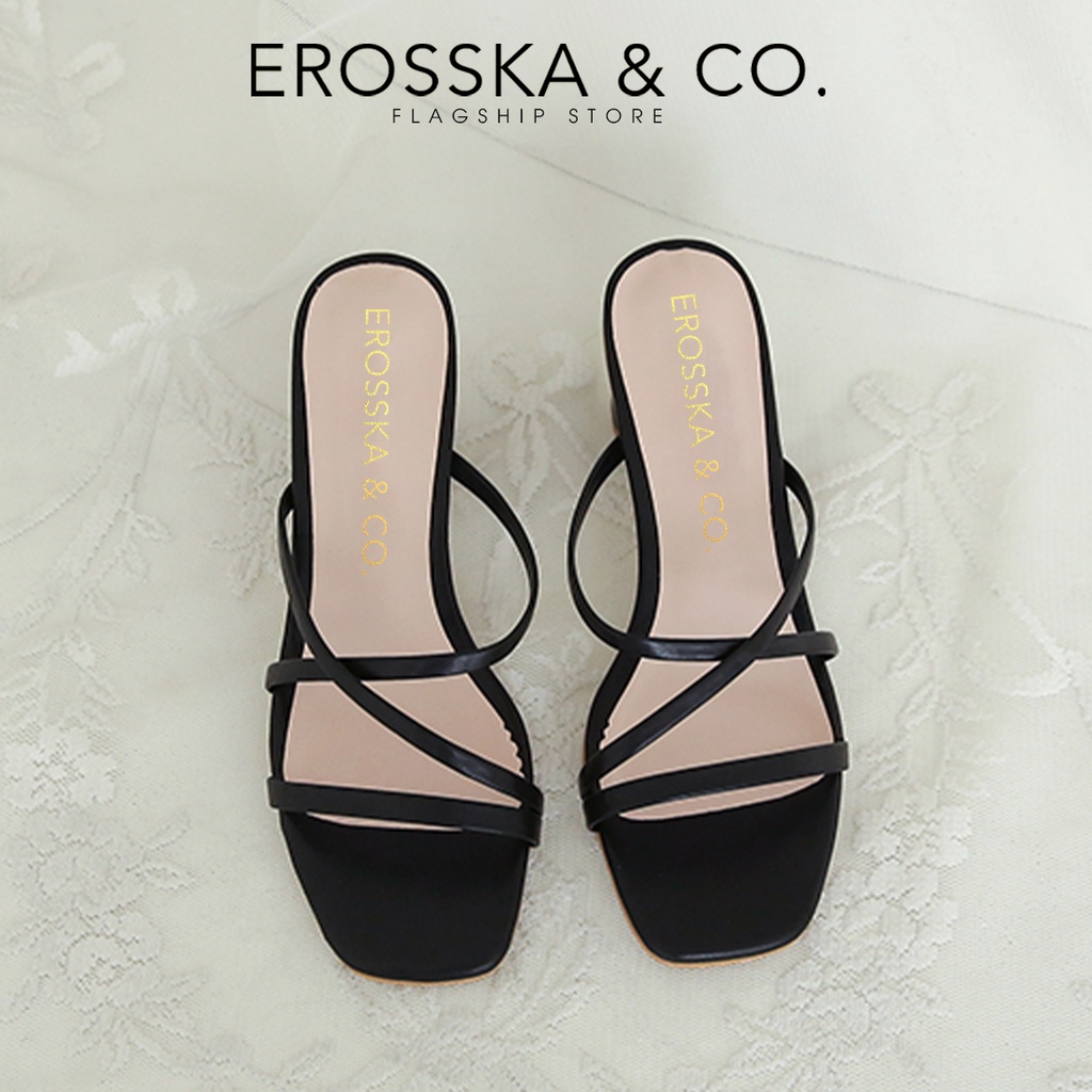 Erosska - Dép cao gót nữ mũi vuông phối dây quai mảnh sang trọng cao 5cm màu nâu - EM092