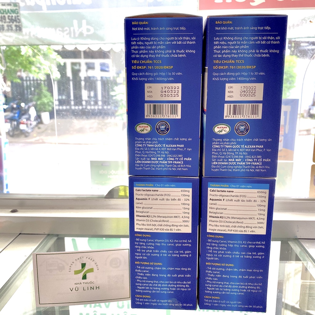 (CHÍNH HÃNG) Canxi Nano K2D3 Alexa (hộp 30 viên) bổ sung canxi, vitamin K2, D3, giảm nguy cơ loãng xương