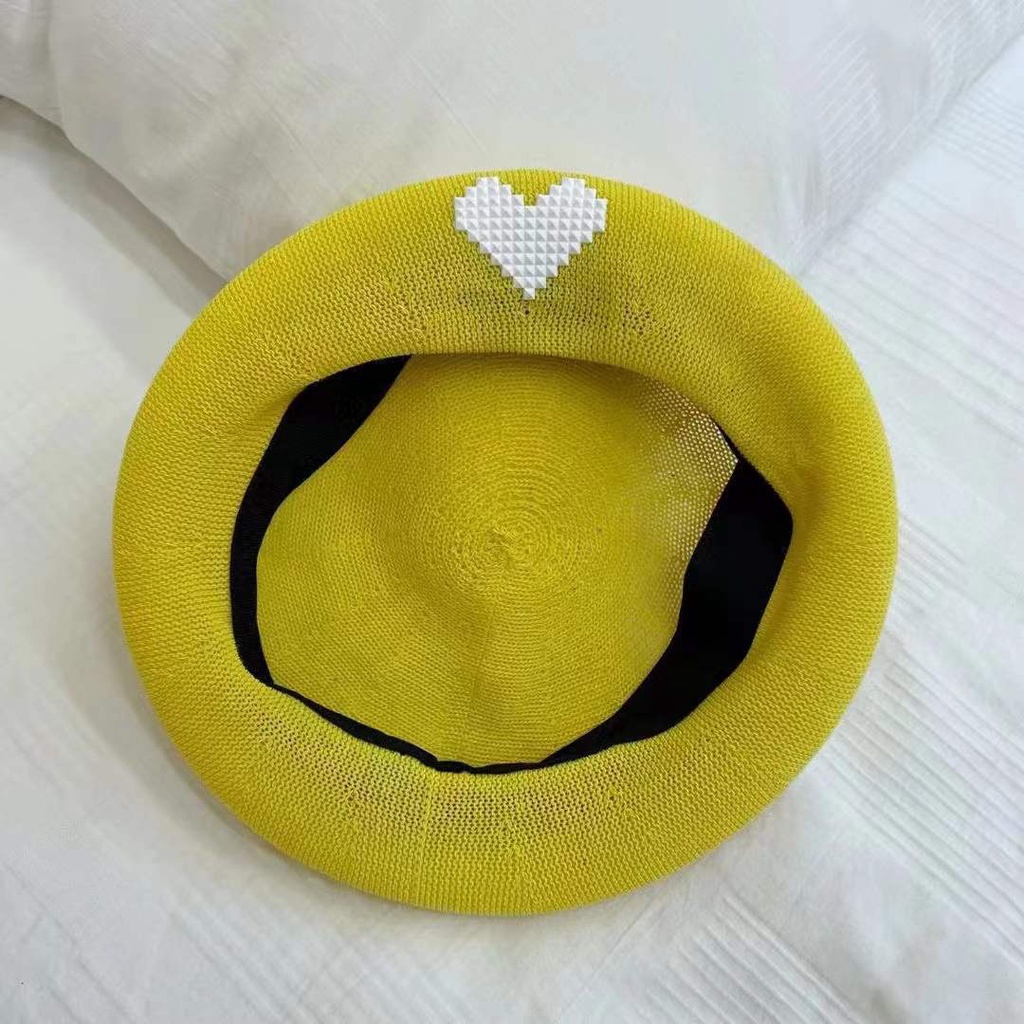 Mũ Beret Vải Cotton Lanh Thêu Hình Trái Tim Thời Trang Xuân Hè Phong Cách Hàn Quốc Cho Nữ