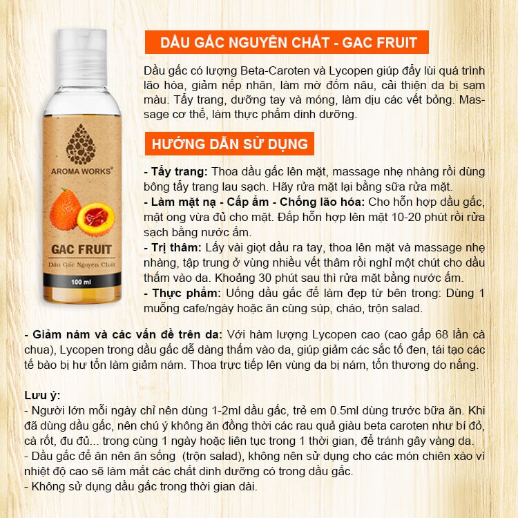 Dầu Gấc Nguyên Chất Aroma Works Gac Fruit Oil 100ml