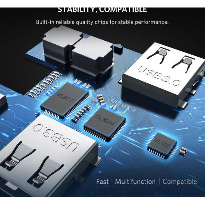 Thiết bị mở rộng USB type-C to HDMI/Hub USB 3.0/SD/TF/Lan Gigabit chính hãng Ugreen 50538 cao cấp
