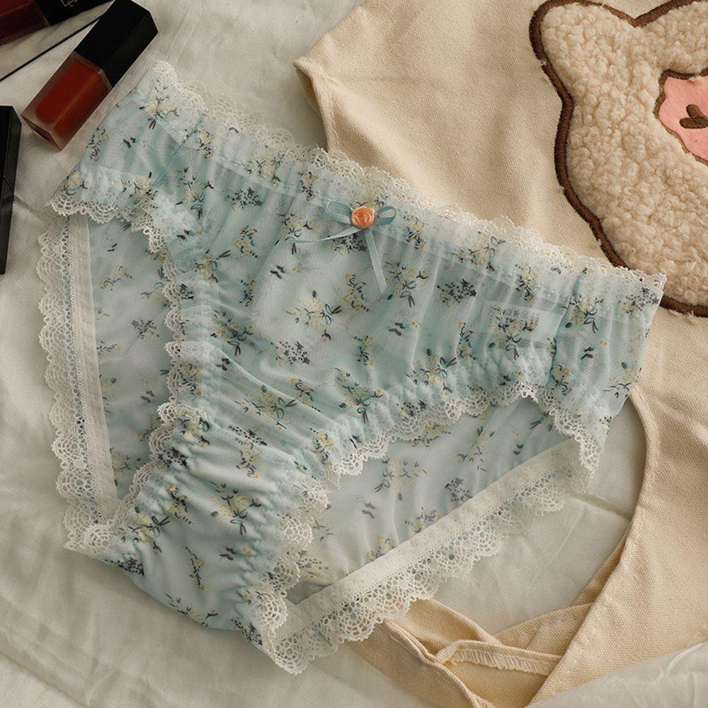 OCEANMAP Quần Lót Cotton Không Đường May Phối Ren Đính Nơ Xinh Xắn Dành Cho Nữ