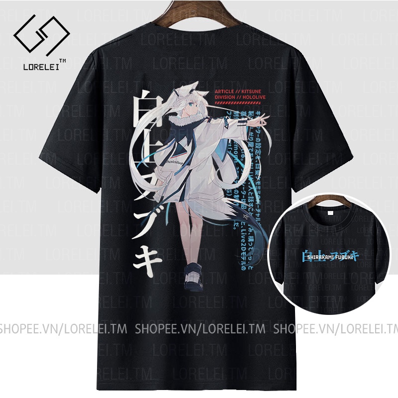 Áo thun Hololive Shirakami Fubuki Digital Art (Black) ngắn tay