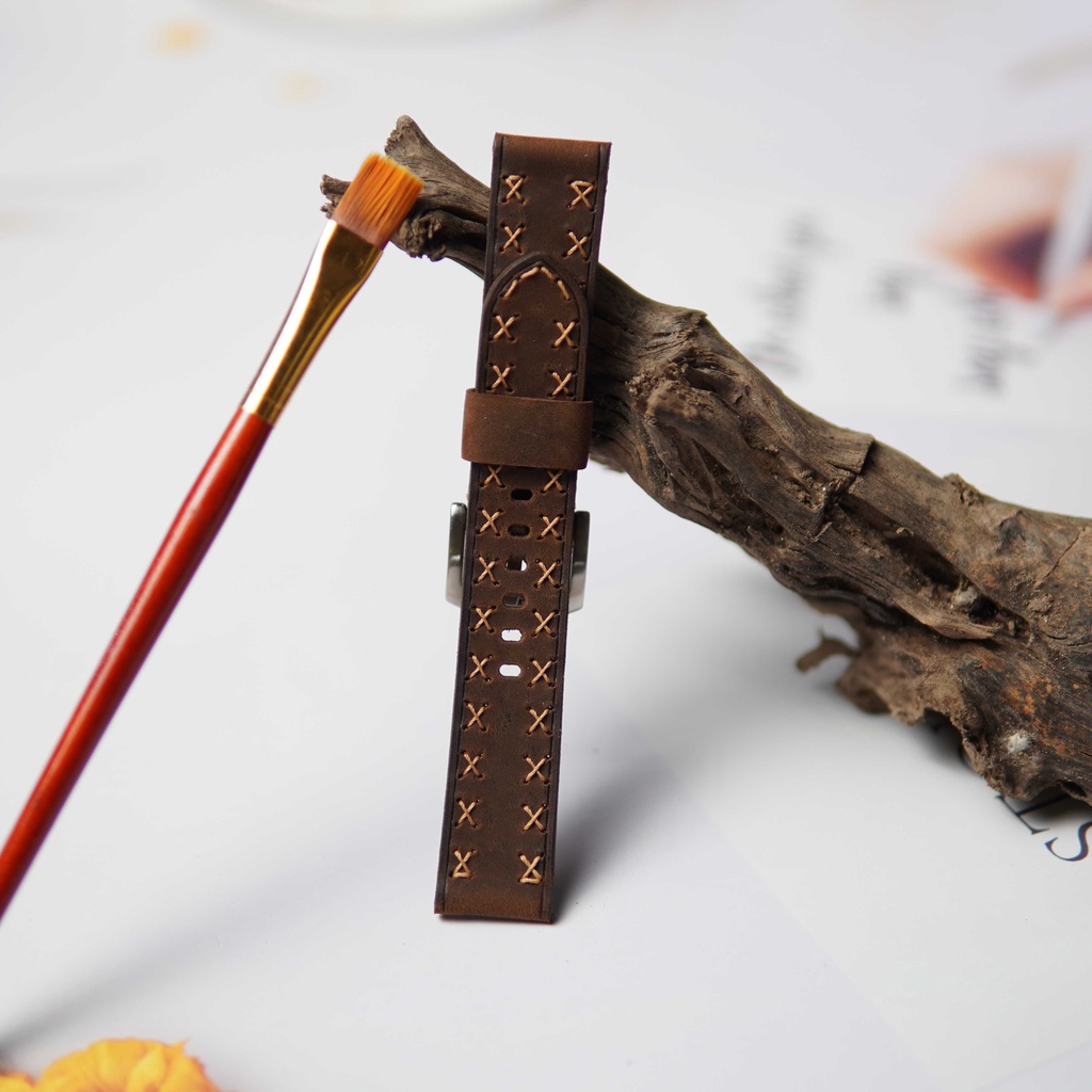 Dây đồng hồ da bò sáp 2 mặt, dây da đồng hồ cao cấp handmade khâu tay thủ công DX15 size 18mm, 20mm, 22mm