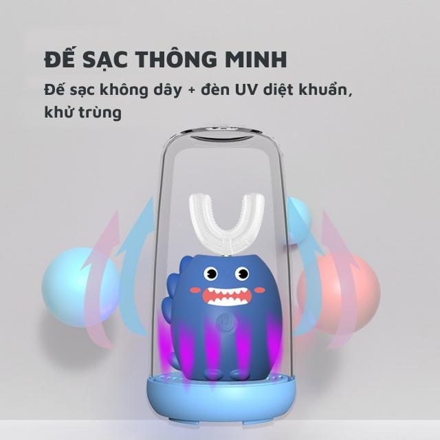 Bàn Chải Điện Cho Bé Đánh Răng Chữ U, Cốc Sạc Không Dây Tiệt Trùng 3 Chế Độ Cho Trẻ Em Từ 2 Đến 12 Tuổi DC-29