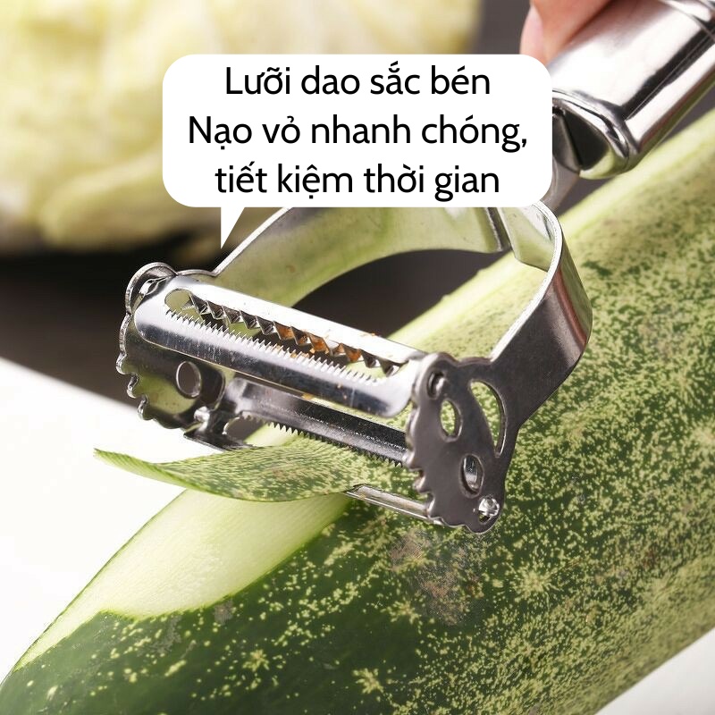Dụng cụ nạo vỏ rau củ quả inox cao cấp sắc bén không hoen gỉ đa năng thiết kế 3 trong 1 tiện dụng
