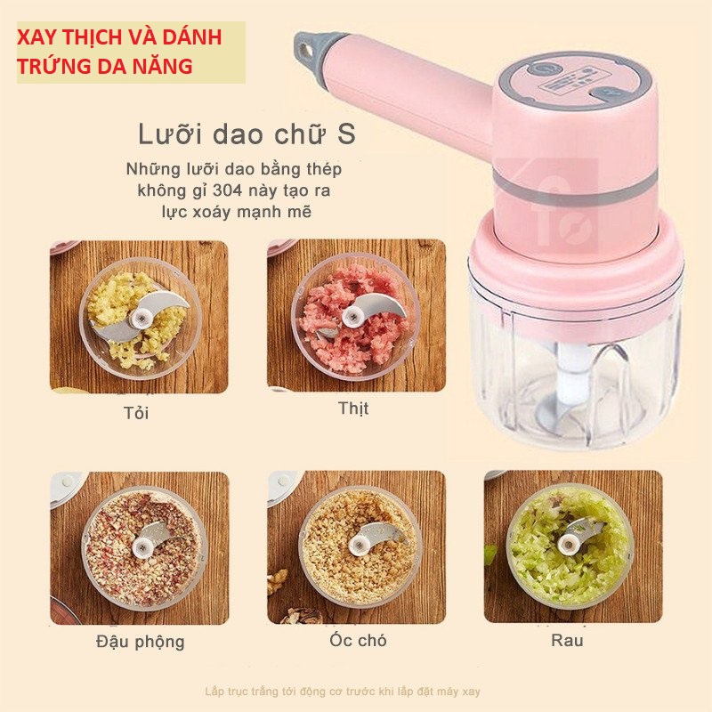 Máy xay cầm tay đa năng 3in1 ⚡𝑴𝑨̂̃𝑼 𝑴𝑶̛́𝑰 2022 ⚡ kiêm đánh trứng, trộn bột, xay tỏi ớt , Máy Đánh Trứng Cầm Tay Mini