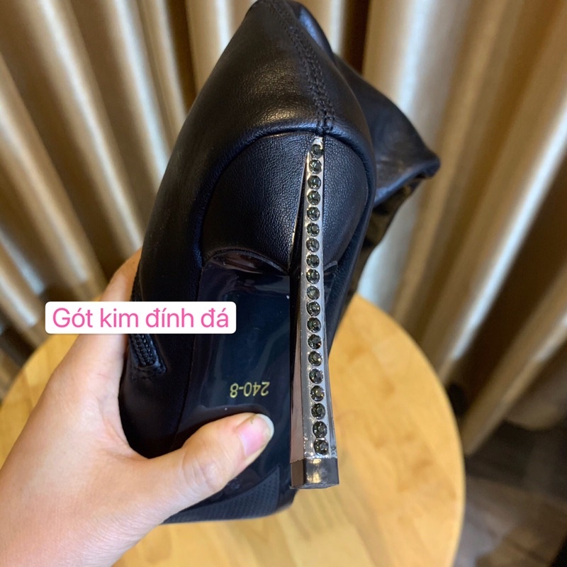 Bốt nữ trên gối da PU cao cấp lót lông gót kim đính đá siêu sang chảnh | BigBuy360 - bigbuy360.vn