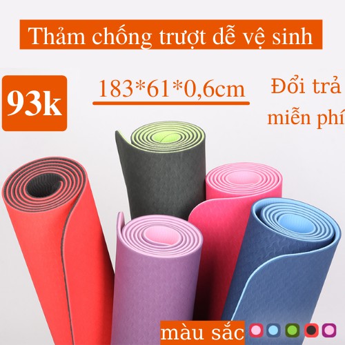 Thảm tập yoga, gym chống trượt 6mm 2 lớp cao su TPE tấm miếng đệm nót tập thể dục tại nhà GYGAP