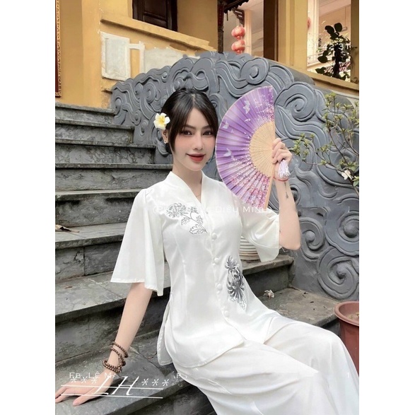 Set đồ đi chùa thêu hoa