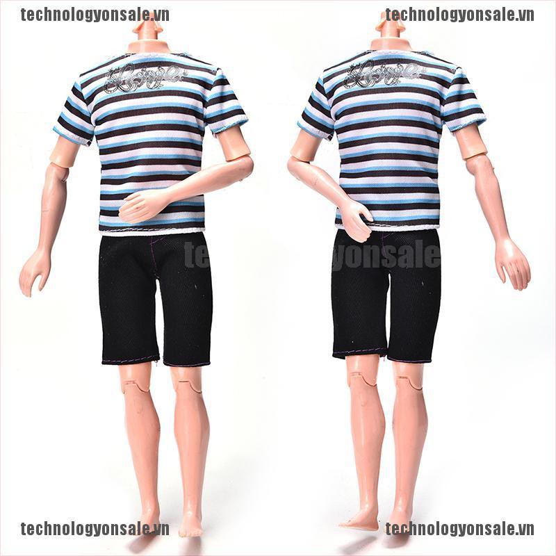 [😎😎Tech] Striped Shirt Suit for Ken Doll Barbie Cloth Black Short Pants Fashion Doll Suit [VN]