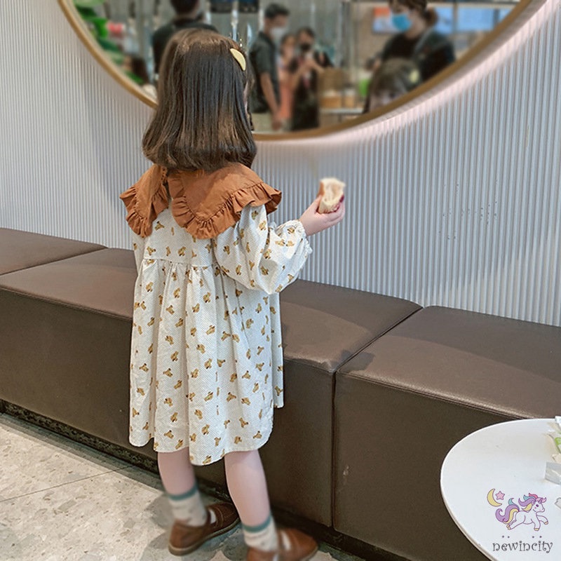 Đầm Dài Tay In Hoa Cho Bé Gái