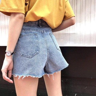 Quần short jean trơn lưng cao