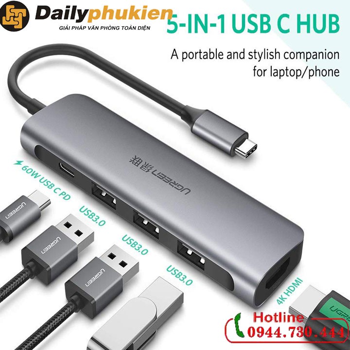 Cáp chuyển USBc sang HDMI kèm Hub USB 3.0 UGREEN 50209