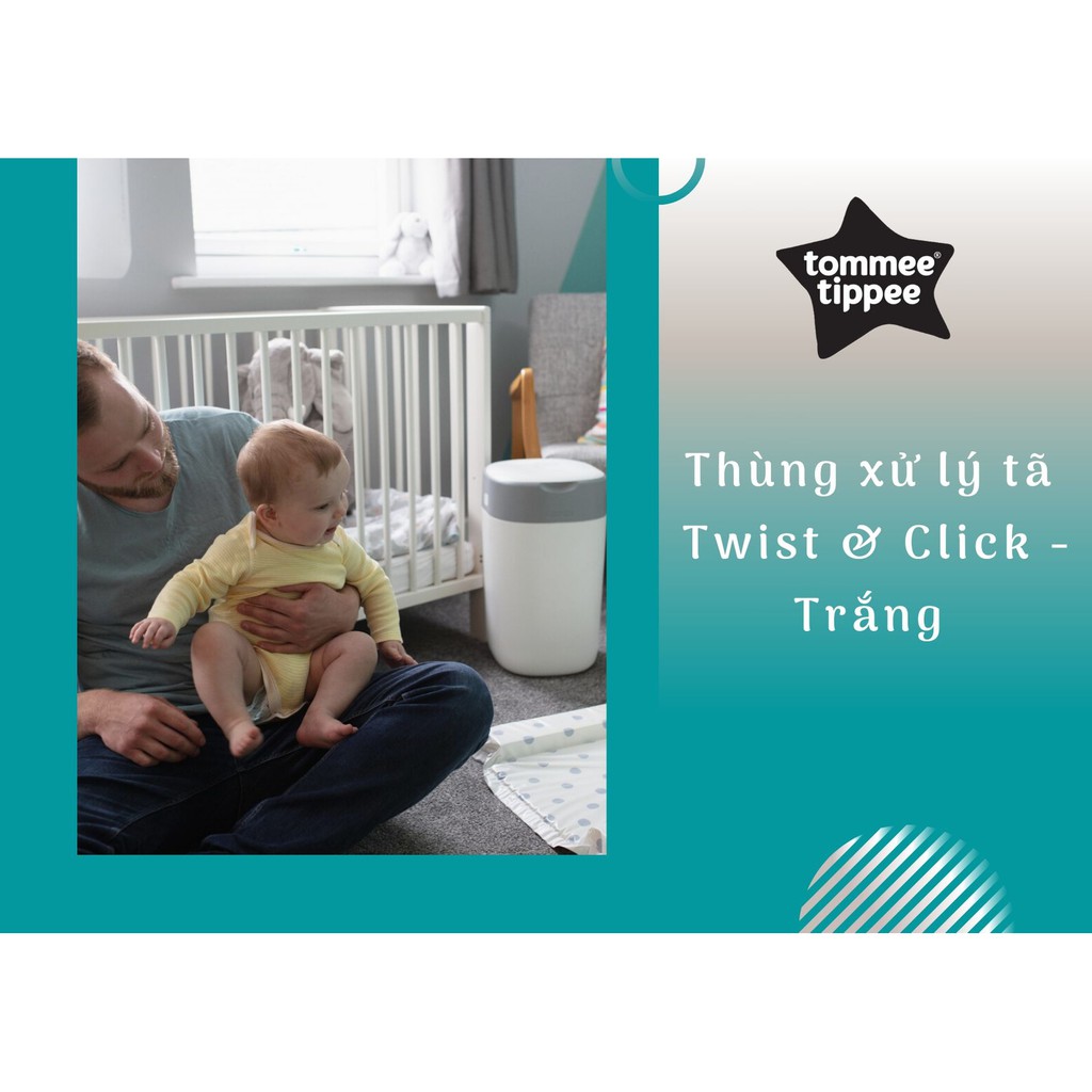 [Mã FMCGM100 - 10% đơn 500K] Thùng xử lý tã cho bé Tommee Tippee Twist &amp; Click - Trắng