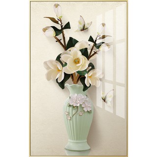 Tranh trang trí phòng khách phòng ngủ bếp Bình hoa trắng đẹp tinh khôi bóng kiếng hoặc canvas BK_0061
