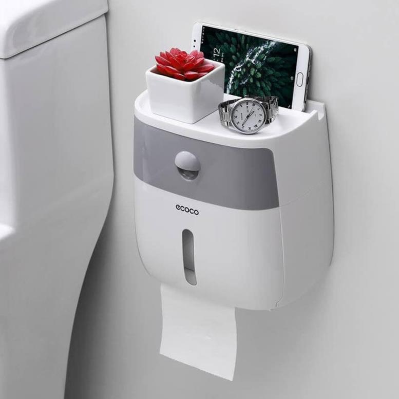 Hộp đựng giấy vệ sinh 2 ngăn Ecoco dán tường cao cấp 2 tầng ( tuyển khách sỉ)