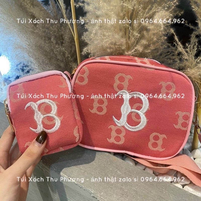 Sét túi đeo chéo dáng ngang - Túi điện thoại đứng hai ngăn in chữ thêu logo B siêu xinh cho cả nam và nữ (ảnh thật)