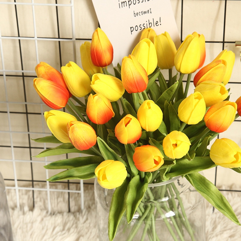 Hoa tulip giả lá thẳng chất liệu PU cao cấp dùng để chụp ảnh, decor, trang trí nhà cửa YK