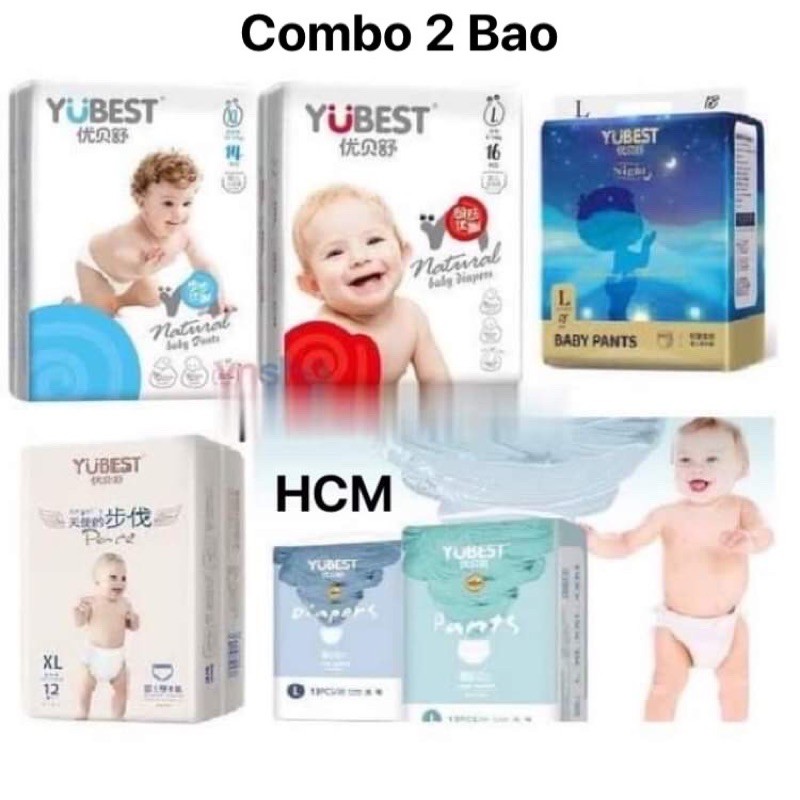 [HCM] Combo 2 Bịch Tã/Bỉm Yubest Night/ Gold/Angel /Natural Dán/Quần Size S90,M84,L78,XL72,XXL66