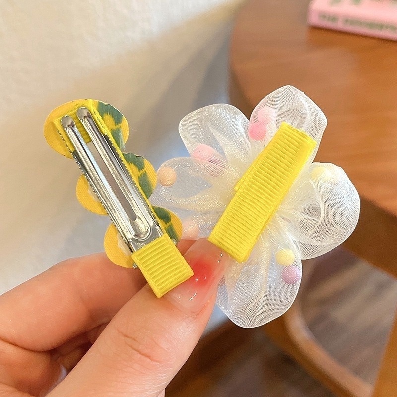 Kẹp Tóc Nơ Viền Vải Lưới Dễ Thương Cho Bé Gái