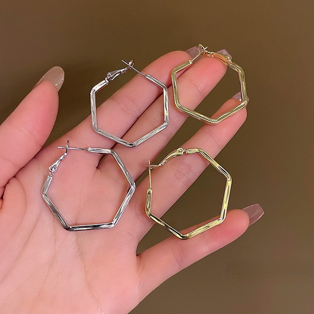 Bông Tai Mạ Bạc 925 Kiểu Hình Học Đơn Giản Phong Cách retro