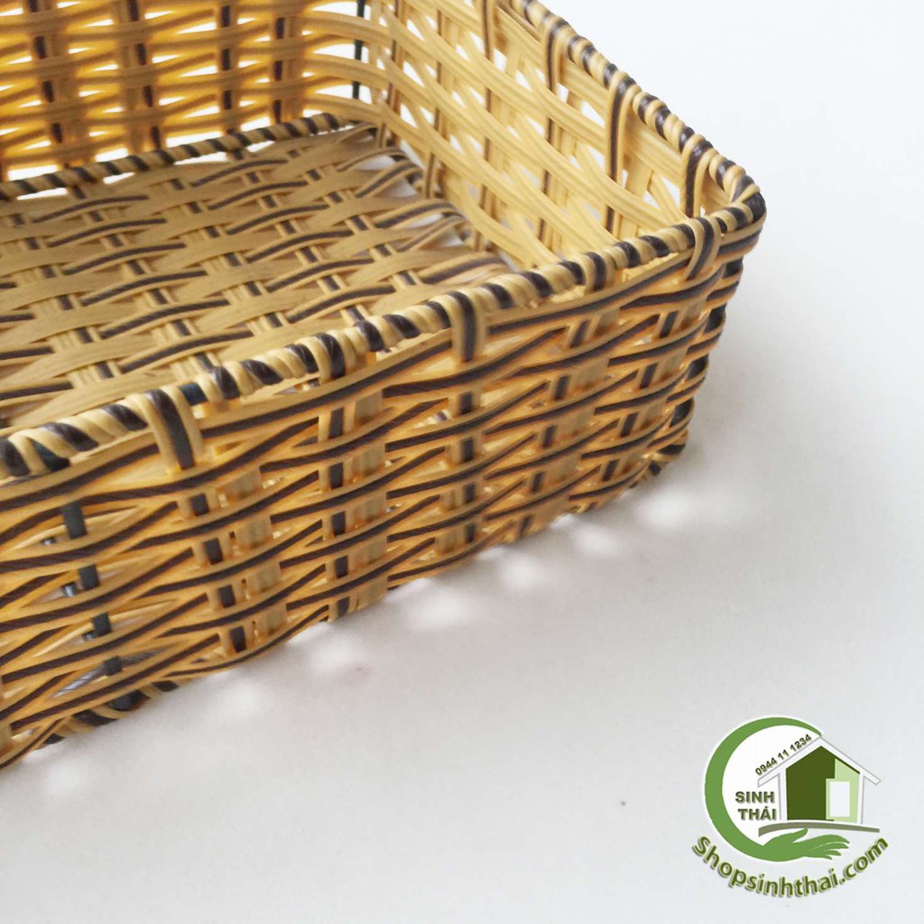 Rổ nhựa mây đan - khay nhựa giả mây hình chữ nhật - rổ nhỏ 26x16x6cm