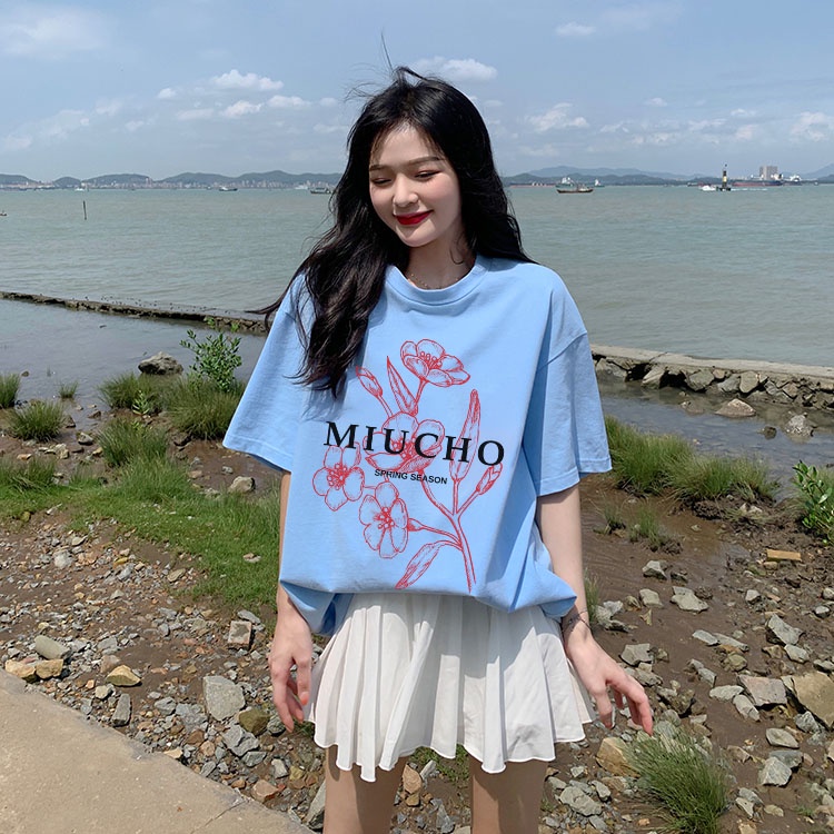 Áo thun nữ form rộng đẹp tay lỡ kiểu hàn quốc chất vải cotton AT234 Miucho in họa tiết