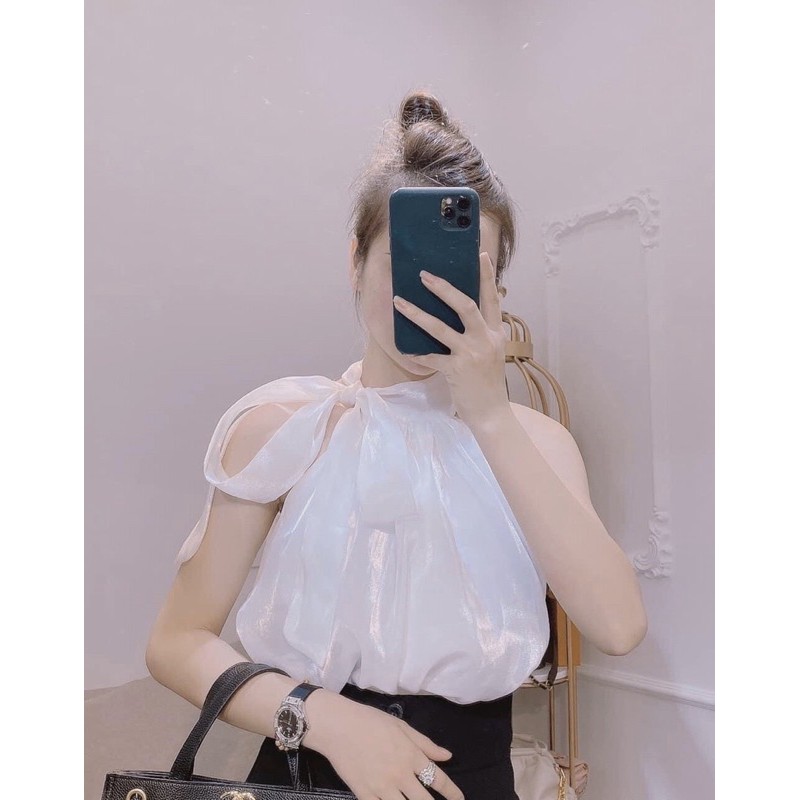 Áo Sơ Mi Kiểu Nữ cổ nơ Màu Trắng đẹp phong cách ulzzang vintage hàn quốc cao cấp BANAMO áo nơ cổ tống 393