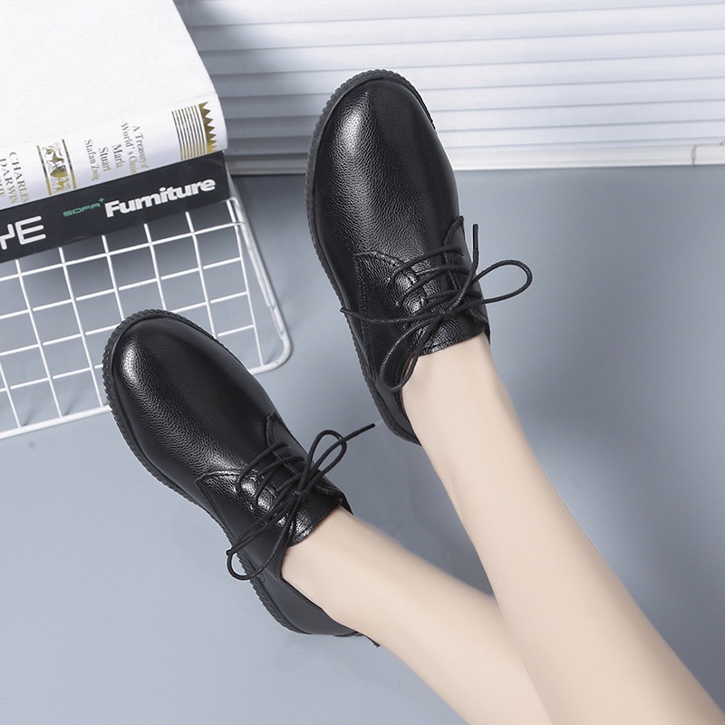 Giày oxford da bóng mũi tròn phong cách retro tùy chọn kích thước cho nữ