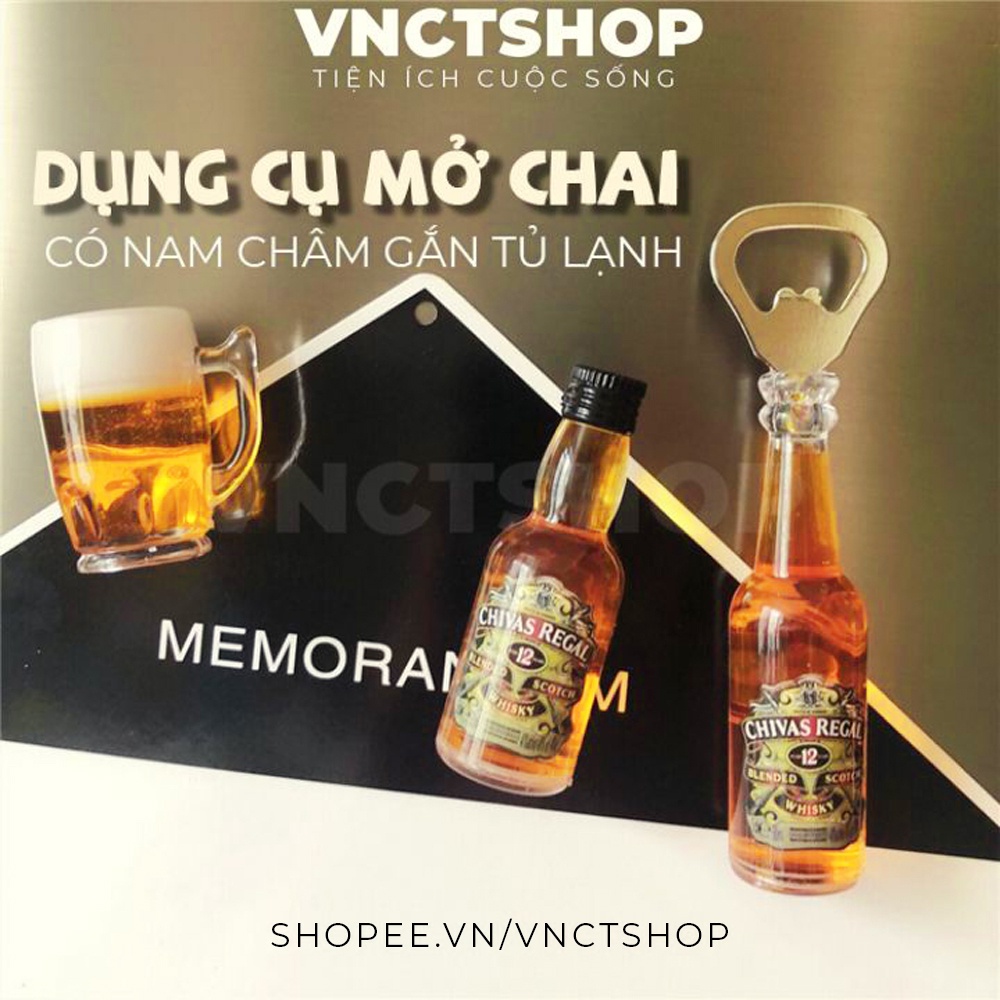 Dụng cụ khui bia, đồ mở nắp chai bia nước ngọt hình chai bia có nam châm hít tủ lạnh