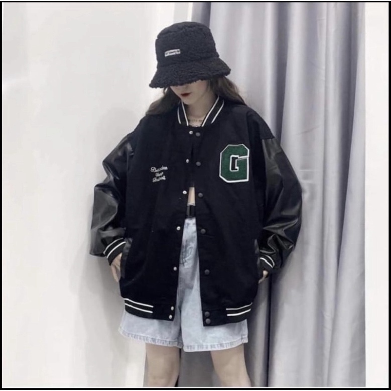 FREE SHIP Áo Bomber Chữ G Xanh Phong Cách Cá Tính Unisex Kèm Ảnh Thật Cận Chất Bơ Store