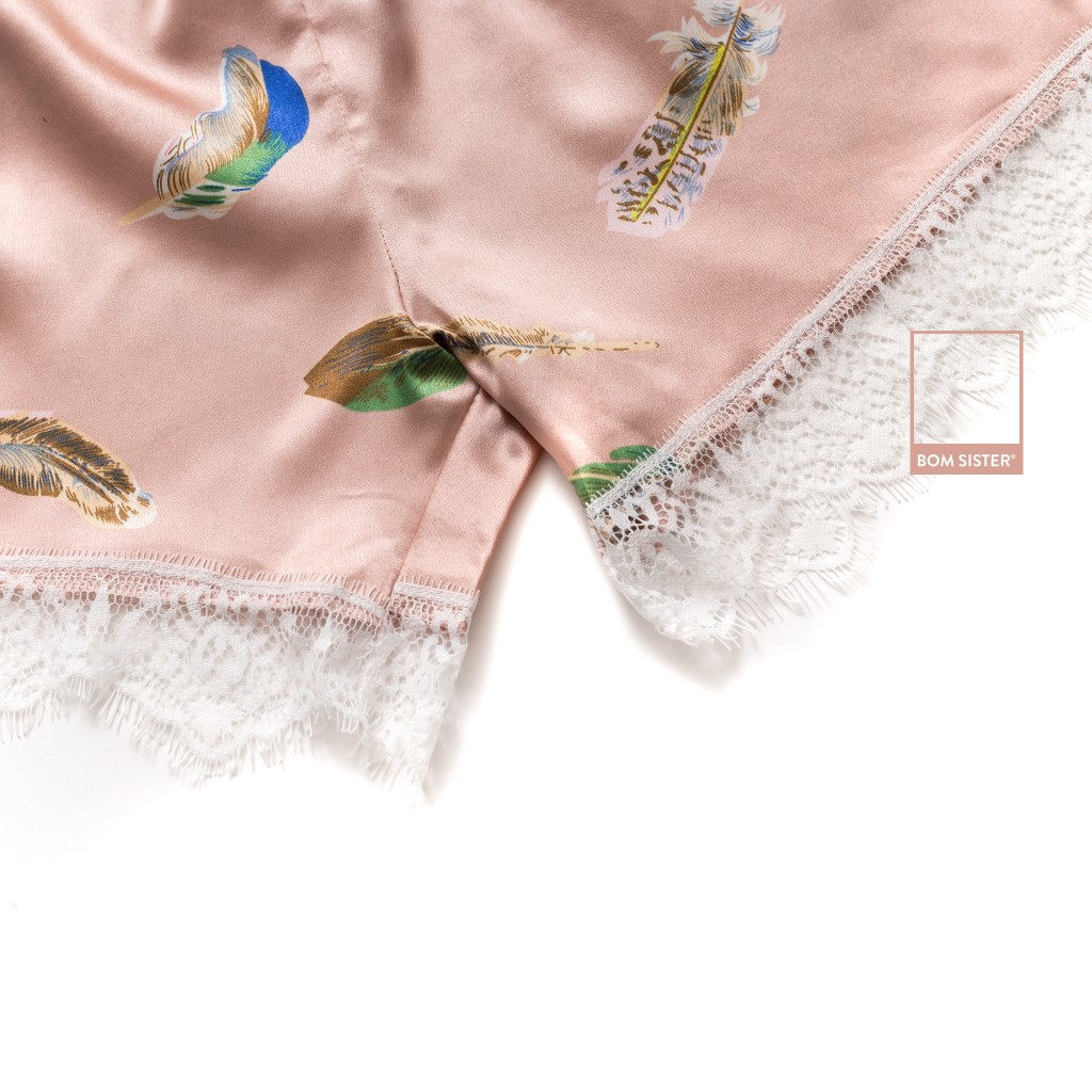 Quần đùi satin phối ren hoạ tiết dễ thương BOM SISTER QD257 | BigBuy360 - bigbuy360.vn
