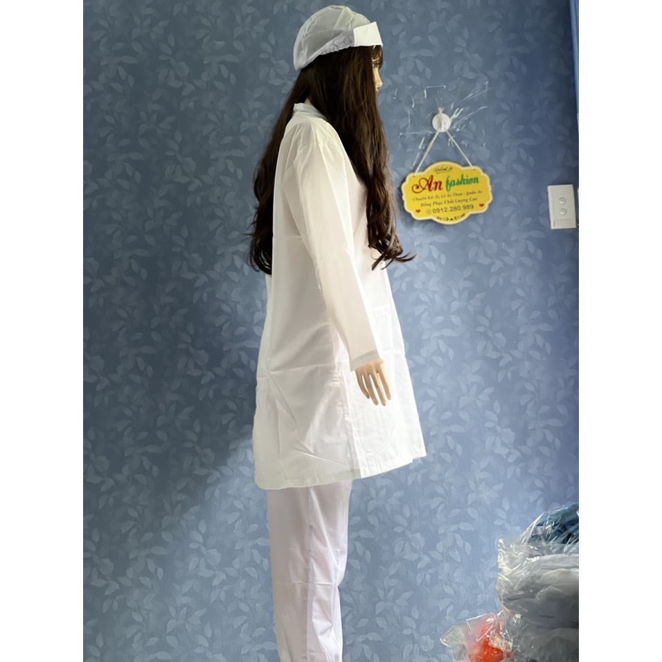 Combo cả bộ Áo Quần Mũ Blouse Trắng Điều Dưỡng, Áo Bác Sĩ, Dược Sĩ vải kate Ý tốt _ Hình chụp thật