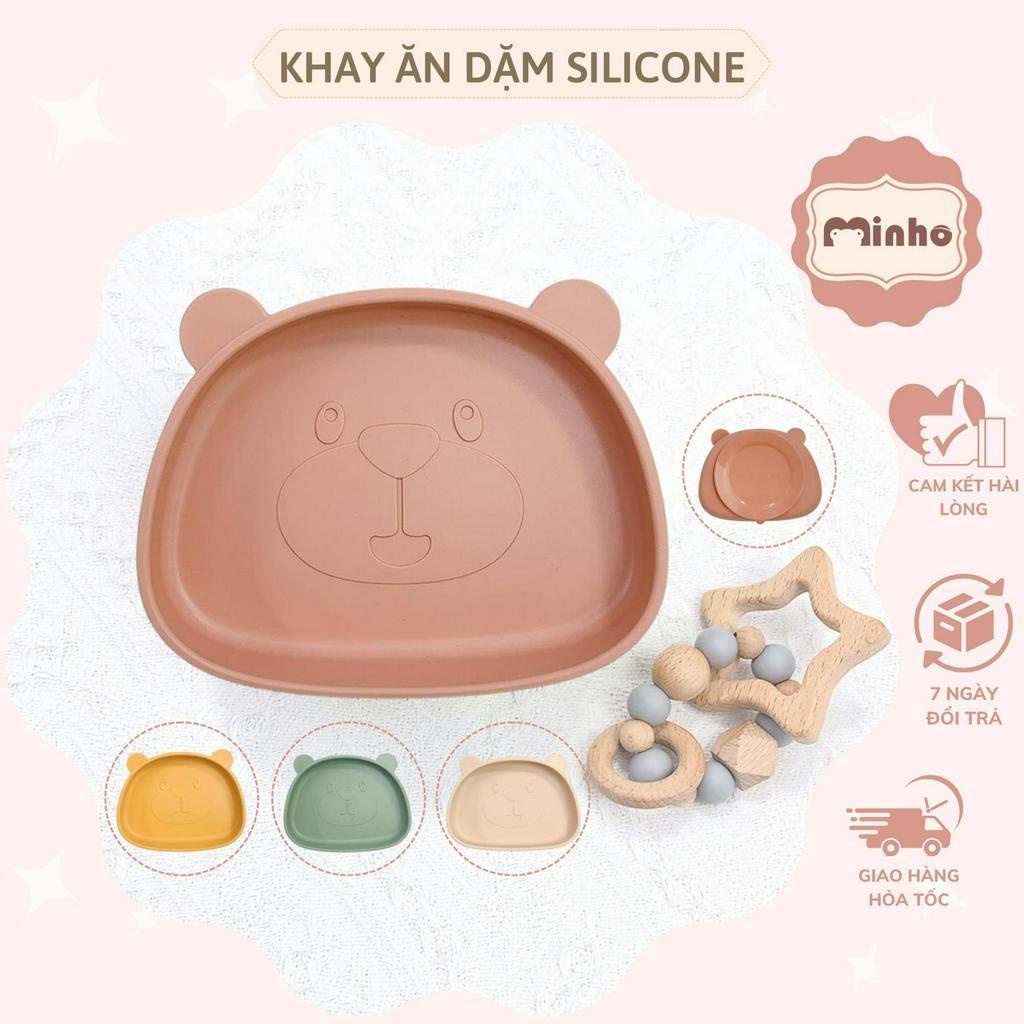 Khay ăn dặm silicone mini mẫu mới, có đế hít chống đổ