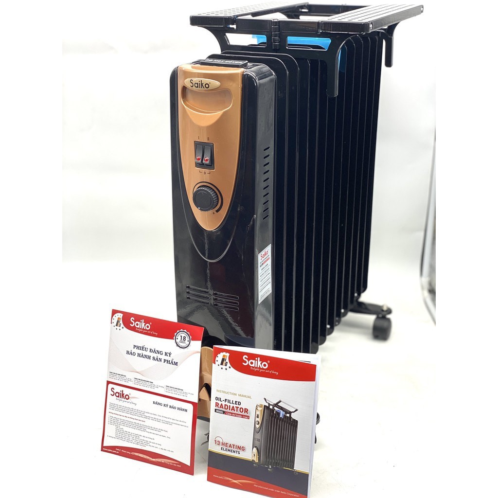 Máy sưởi dầu 13 thanh Saiko - có giá phơi đồ, khay xông tinh dầu