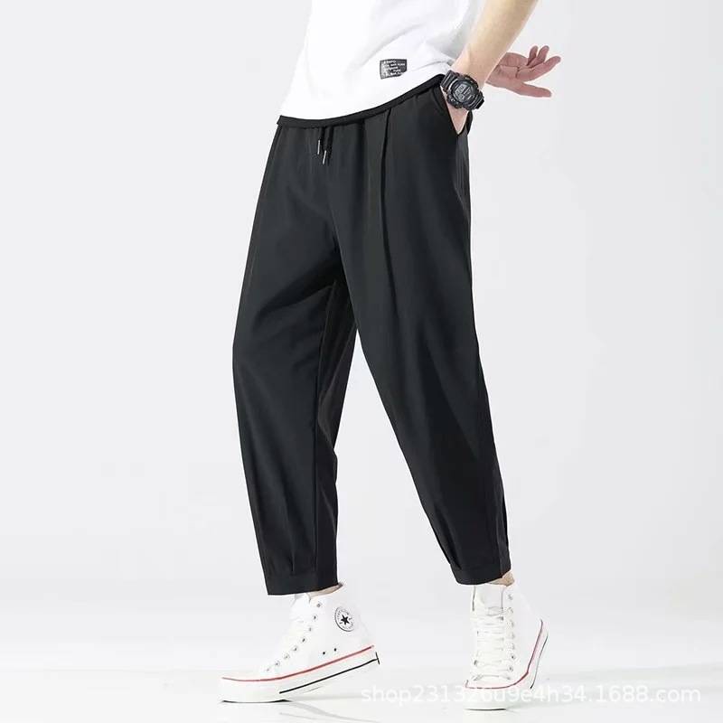 Triple A💕Men's ice silk casual pants men's loose plus fat plus size nine-point pants fat sports ultra-thin pants men's pants