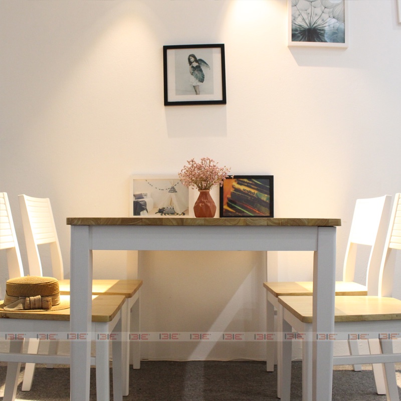 Bộ bàn ghế phòng ăn 4 - 6 - 8 chỗ IBIE Gumi gỗ cao su màu phối, tùy chọn màu sắc, phong cách hiện đại, hàng loại 1