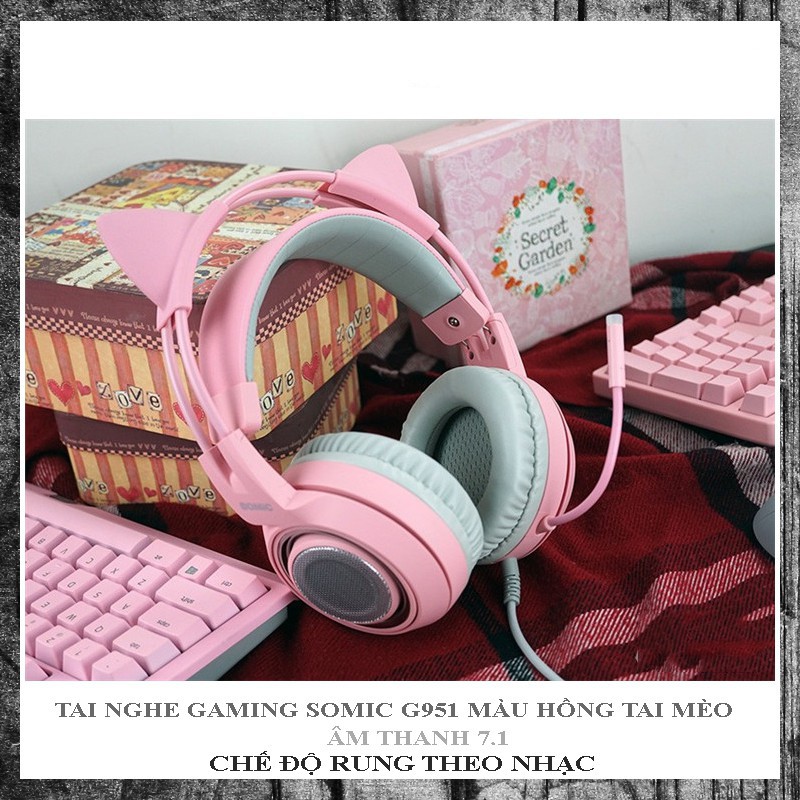 [GIÁ HỦY DIỆT]  Tai nghe Gaming Somic G951 Màu Hồng Tai Mèo - Âm thanh 7.1 Chế độ rung theo nhạc