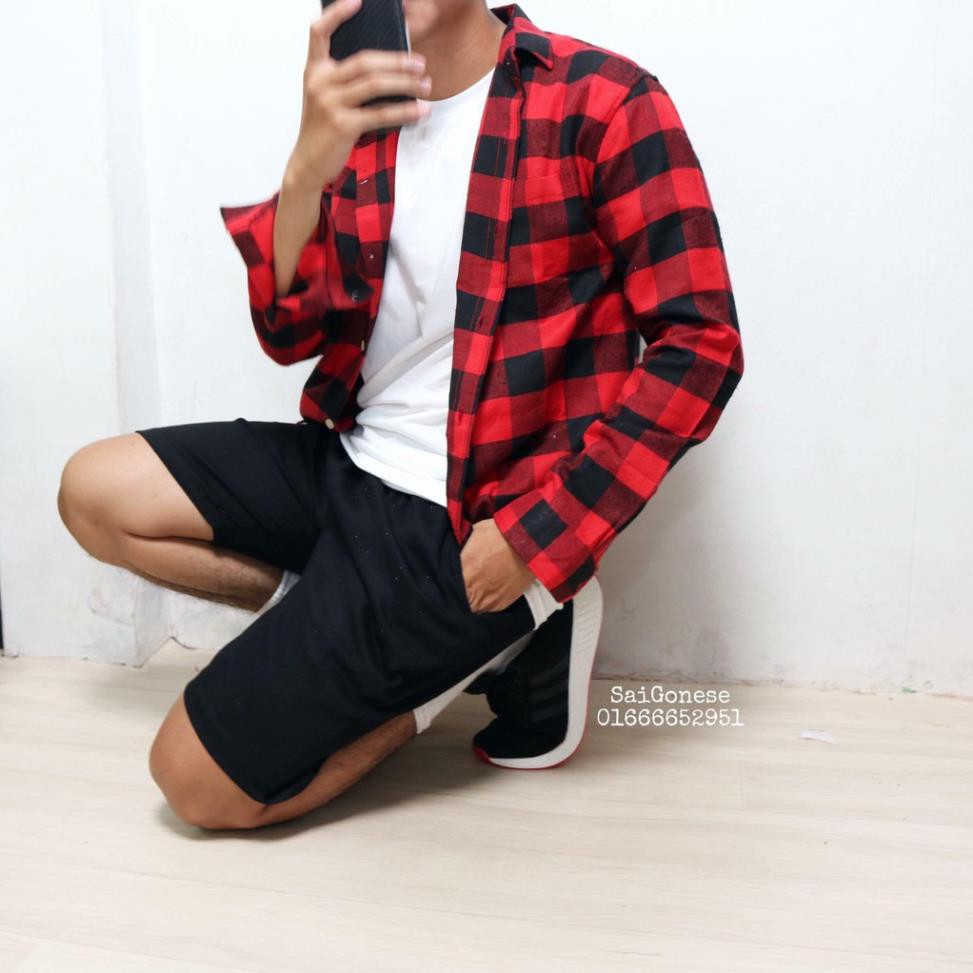 [Unisex] AÓ SƠ MI CARO FLANNEL DÁNG DÀI FROM RỘNG